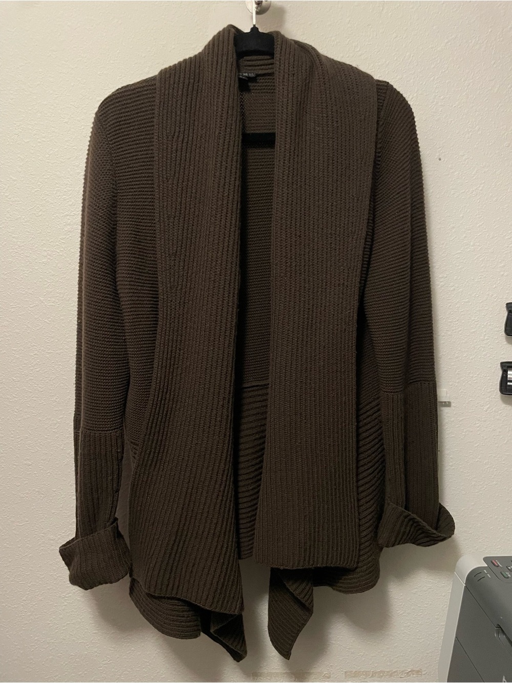 Lafayette 148 Merino Wool Cashmere Open Front Cardigan Brown Large No Sash